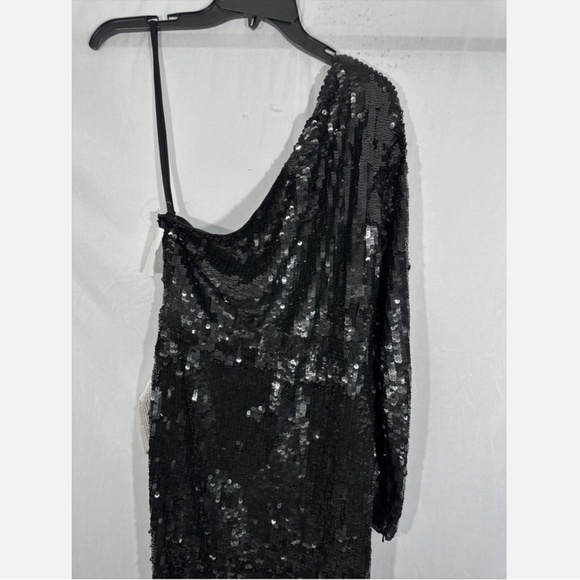 NEW $498 Mac Duggal [ 12 ] Sequin‎ One Shoulder Long sleev Column Gown Black - Picture 13 of 14
